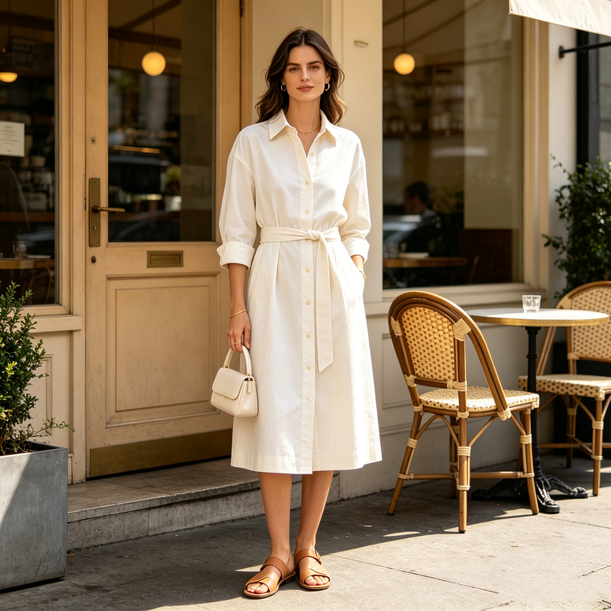 Off-White Belted Shirt Midi Dress